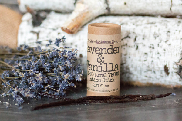 Lavender and Vanilla Lotion Stick Organic Beeswax Shea Butter, All Natural, Recyclable, Lotion Push Up Cardboard Tube
