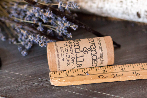 Lavender and Vanilla Lotion Stick Organic Beeswax Shea Butter, All Natural, Recyclable, Lotion Push Up Cardboard Tube