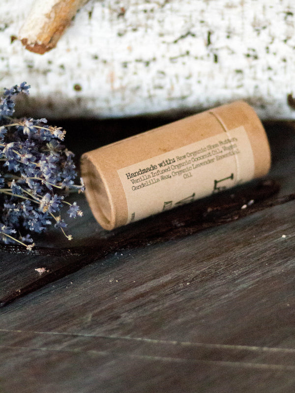 Lavender and Vanilla Lotion Stick Organic Beeswax Shea Butter, All Natural, Recyclable, Lotion Push Up Cardboard Tube