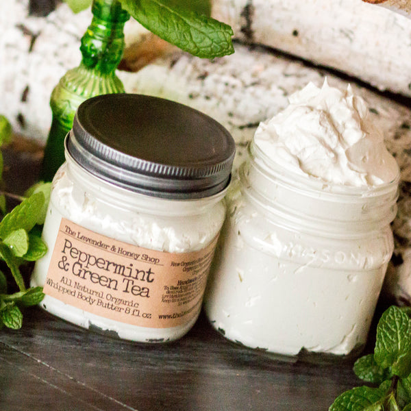Peppermint & Green Tea Whipped Body Butter 8 fl oz jar.