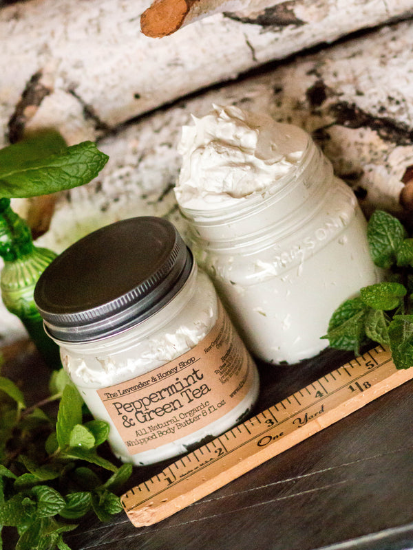 Peppermint & Green Tea Whipped Body Butter 8 fl oz jar.