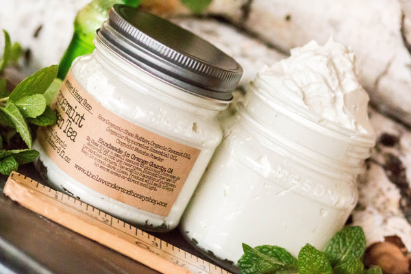 Peppermint & Green Tea Whipped Body Butter 8 fl oz jar.